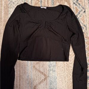 Ardene Black Ribbed Long Sleeve Crop Top